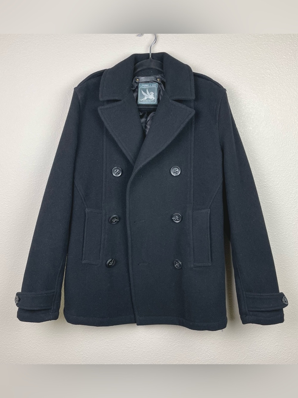 Spiewak & Sons Men's Medium Black Thick Wool Dugan Peacoat Thinsulate Button